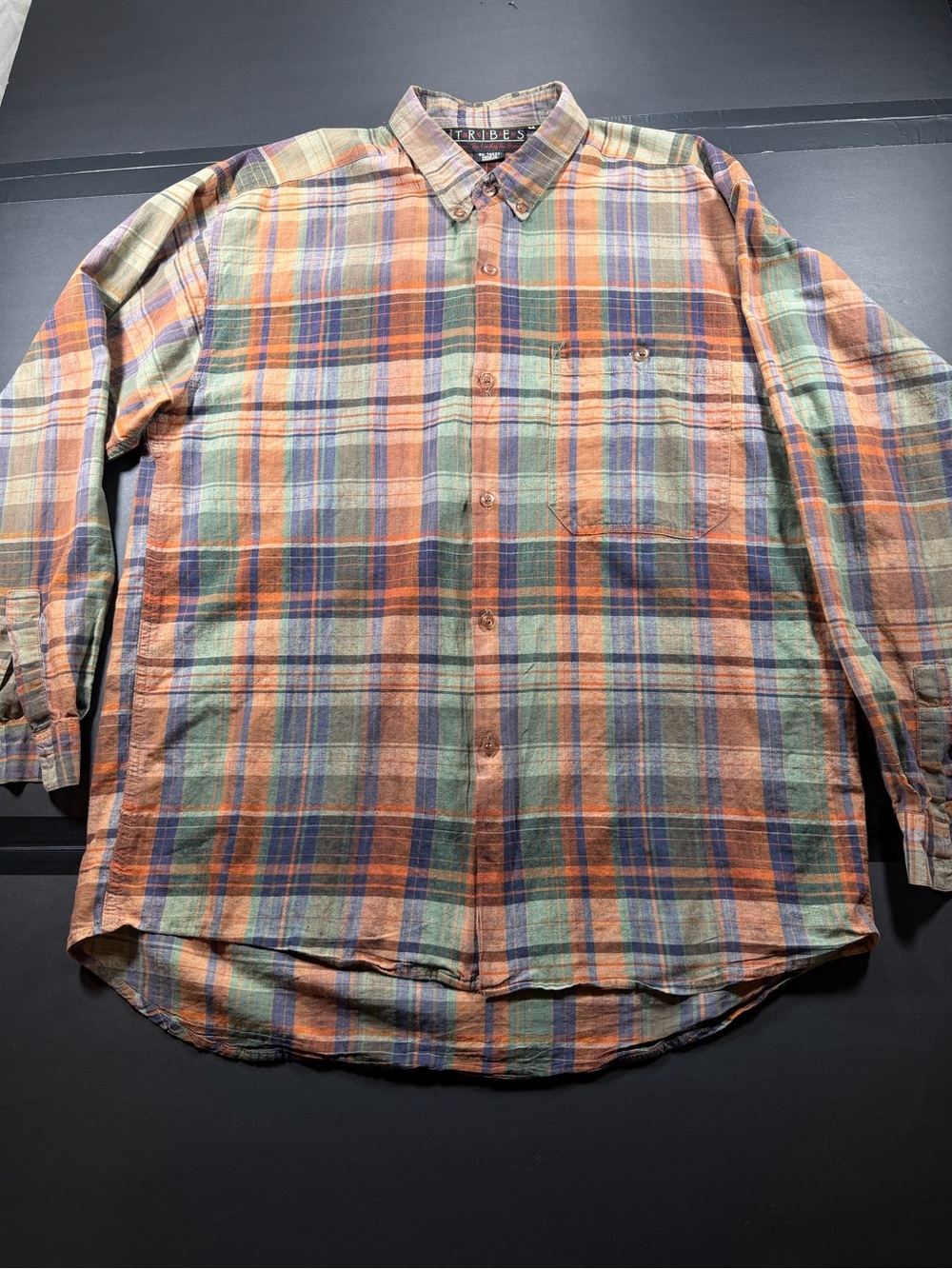 Vintage 90s Tribes "Land of The Brave" Men's Medium Earth Tone Plaid Shirt